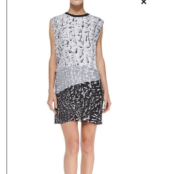 Helmut Lang Annex Printed Pleated Silk Mini Dress Black/Gray Size 6 - Picture 1 of 8
